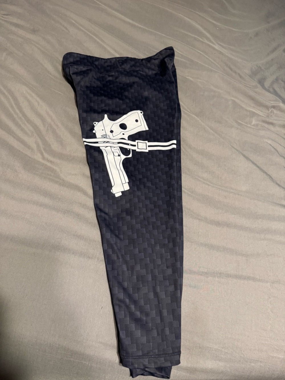 Constantly Varied Gear Black Leggings with White Gun Graphic